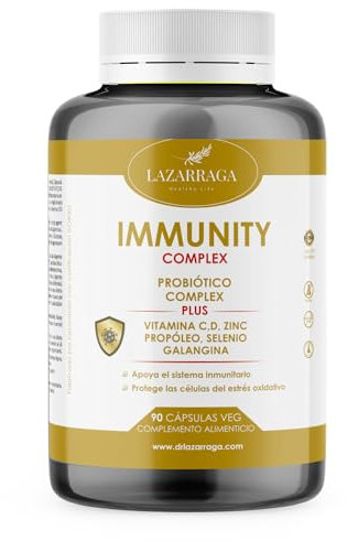 LAZARRAGA - Immunsystem-Komplex | 90 Kapseln, Vitamin C + Vitamin D + Propolis + Zink Tabletten + Selen + Darmprobiotika und Darmpräbiotika + Galangin | Vitamine, Mineralien & Ergänzungsmittel