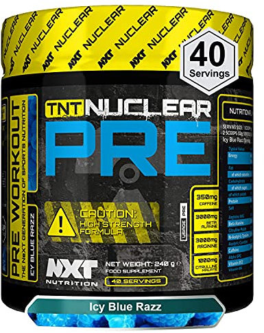 NXT Nutrition TNT Nuclear Pre Workout – Pre Work Out Energy Drink| L-Citrulline, Beta Alanine, Caffeine for Pump, Endurance & Focus - 40 Servings Mixed Candy, Vegan (ICY Blue Razz)