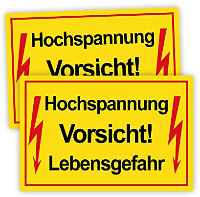 STROBO 2 Stück Hochspannung! Vorsicht Lebensgefahr! Hinweisschild | Stabile 3mm Hartschaumplatte als 30x20cm Schild mit UV-Schutz für den Außenbereich