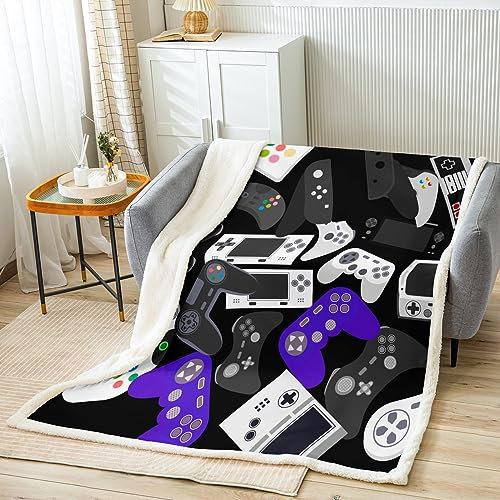 Cobija de forro polar de 2 piezas para niños y niñas, manta de forro polar para videojuegos, manta Sherpa con controlador de juegos para cama, sofá, tamaño King, 87 x 94 pulgadas