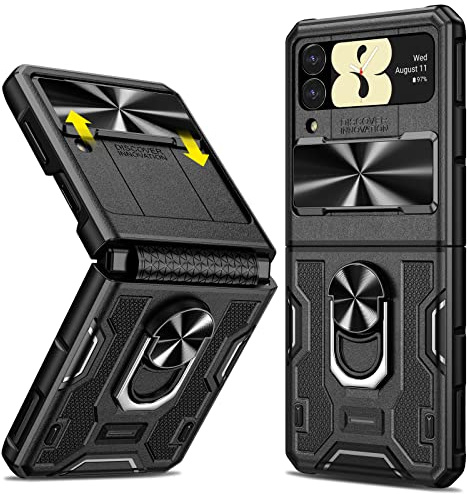 Doeshine Samsung Z Flip 3 Hülle, Ganzkörper Robuste Stoßfeste Schutzhülle mit 360 Grad Magnetischer Standfunktion, Kamera Schutzhülle, PC Anti-Shock Case Samsung Galaxy Z Flip 3 5G 2021 (Schwarz)