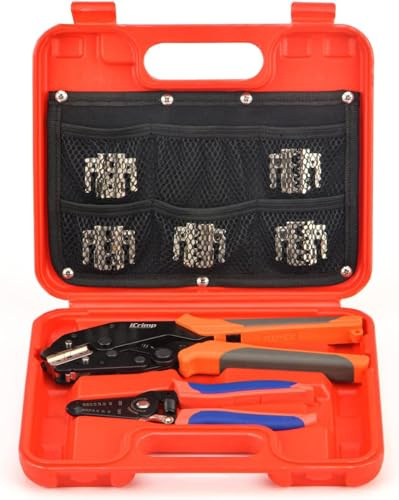 iCrimp Schnellwechsel Crimpzange Set mit 6 Matrizen & Abisolierer | 8-teiliges Crimpwerkzeug Set für Kabelschuhe, Stoßverbinder, Aderendhülsen, Batteriekabelschuhe und Solarstecker