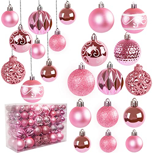 Ywlake Bruchsichere Weihnachtskugel Ornamente Set , 100-pcs Weihnachtsbaum Dekorationen Set, für Neujahrsparty Hochzeit Feiertag Weihnachtsdekoration (Rosa)
