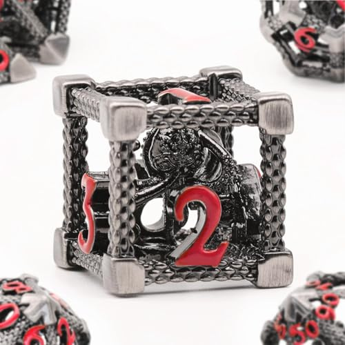 DND Würfelset Rollenspiel, Polyedrische Würfel Set D and D Metall ZHOORQI 7 Stück Der Cthulhu Würfelset für Brettspiel Dungeons and Dragons Verwendet Wird (Z-Red Number)