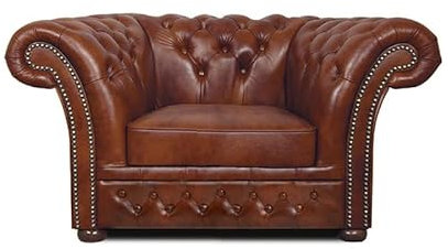 Chesterfield Fåtölja Winfield Basic Lyxigt läder | 2–4 veckors leveranstid (Cloudy Old Brown)