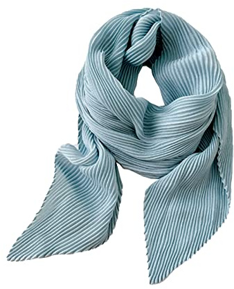 ANIDL Bufandas cuadradas pequeñas de algodón de cáñamo de color sólido arrugado, Pañuelos Cuello, Bufanda de Seda para Mujer de Cuatro Estaciones, Azul, Talla única