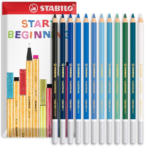 STABILO Chalk-Pastel Pencil CarbOthello - Pack of 12 - Ocean Tones - In Envelope Gift Packaging