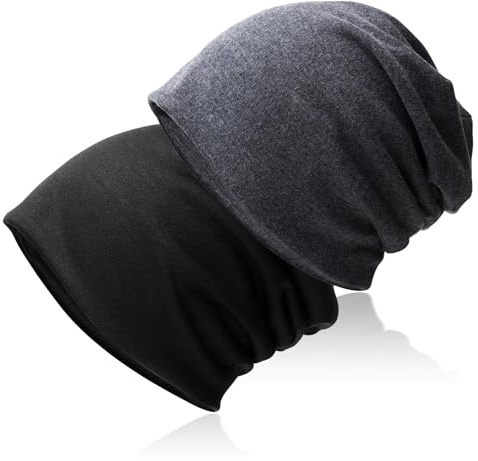 Hurinan Slouch Beanie Hat,Soft Baggy Beanie Hat and Cotton Jersey Skull Cap Winter Unisex Headwear for Men Women (Black+Grey)
