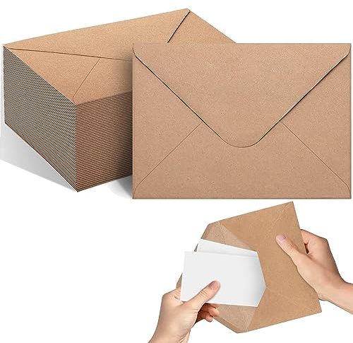 Braun Briefumschläge,Nassklebung Umschläge,Vintage kraftpapier Kuvert Briefumschläge,Kraftpapier-Umschläge Naturklebeumschläge für Grußkarten und Einladunge(50 pack)