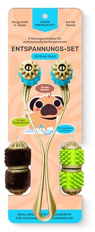 Japan Premium Pet Hunde Massagegerät Roller mit 3 Funktionen | Entspannung, Lymphdrainage & Sportmassage | Stressabbau & Muskelentspannung für Hunde | Massagegerät Hund mit Verstellbarem Griff, 26 cm