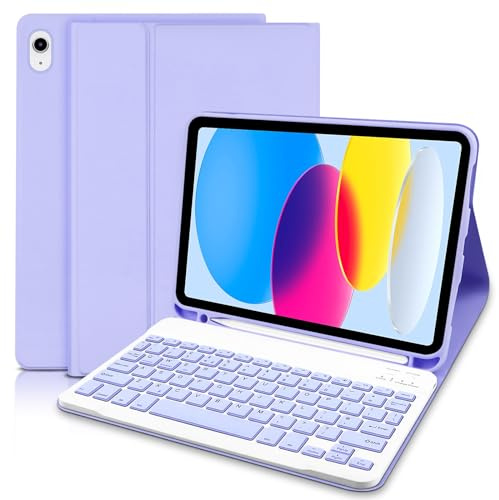 Lielax Keyboard Case for IPad A16 11th Generation 2025 11 inch & IPad 10th Generation 2022 10.9 inch - Magnetic Detachable Keyboard Cover with Pencil Holder for iPad 11/10 Gen，UK Layout-Purple