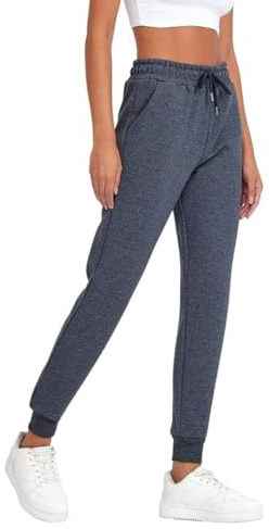 COMEOR Joggingbyxor dam – bomull sportbyxor långa varma träningsbyxor, dam fritidsbyxor, sweatpants med normal passform för fitness, yoga, fritid, Mörkgrå, M