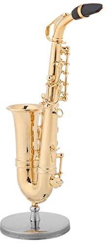 Miniatur Altsaxophon Modell Musikinstrumente Saxofon Nachbildung mit Ständer und Koffer Vergoldete Instrumentenmodell Ornamente