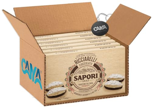 6X Sapori 1832 Ricciarelli alle Mandorle su una Base di Cioccolato Fondente 72% 154g (2024) [CAIYA® BOX da 6 Confezioni]
