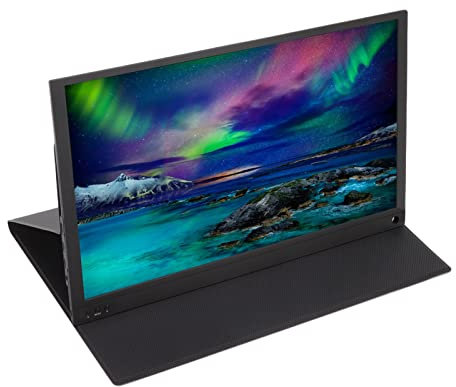 Monitor Portátil para Juegos IPS HDR HD 4K de 15,6 Pulgadas con Funda de Cuero para Teléfono con PC Portátil, Monitor Profesional de Deportes Electrónicos de 120 Hz y 2 Ms, (Black)