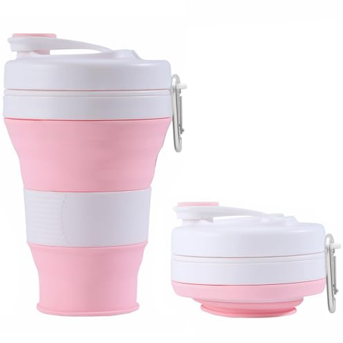 Adallor ‌Tasse à café nomade pliable en silicone avec paille | Gobelet de voyage 600ml rechargeable pour camping, salle de sport, bureau & école | Compacte et portable‌‌
