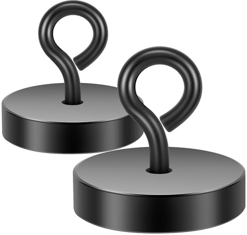 Neosmuk Magnetische Ringhaken, 45kg Heavy Duty Extra starker Magnethaken mit Ringschraube für Kreuzfahrtkabine, Magnetösenaufhänger zum Aufhängen, Cruise Essentials Haken (Schwarz, 2er Pack)