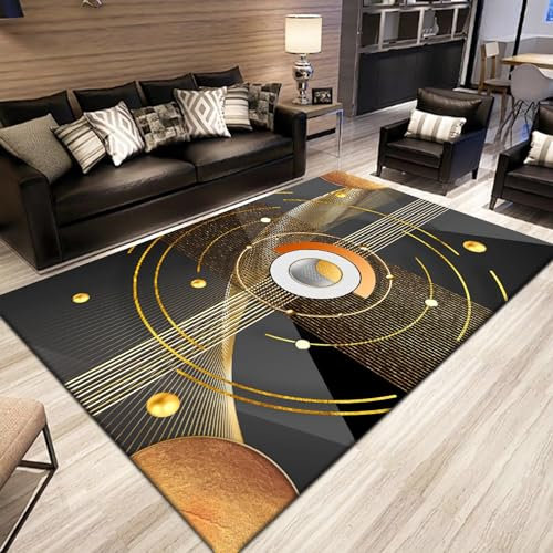 Teppich bettläufer Schlafzimmer,Rutschfester, leicht zu reinigender Grau Schwarz Gelb Minimalistischer Designteppich,vorraum möbel Gaming zubehör Zimmer deko 80x160cm