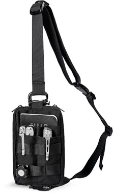 VIPERADE CHS2 EDC bröstväska, taktisk väska fjädrar liten axelväska, midjeväska på bröstet, MOLLE väska liten EDC midjeväska midjeväska för camping/utomhus, Svart, Taglia Unica, EDC axelväska