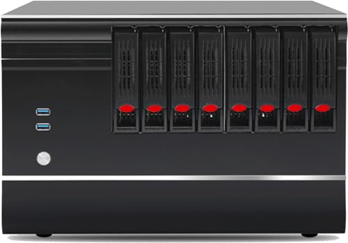 KCMconmey Boîtier NAS DIY 8 + 1 baie, 8 plateaux de 2,5/3,5 + 1 baie interne de 2,5. MB MATX/ITX. Bloc d'alimentation Flex USB 3.0 avant 8 cm Ventilateur de châssis remplaçable à chaud Fond de