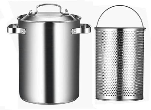 4L Asparagus Pot, Asparagus Steamer Pasta French Fry Pot 304 Stainless Steel Pasta Stovetop Cooker with Strainer Basket and Lid for Home Kitchen Restaurant (Silver)