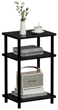 APICIZON 3 Tier Beistelltisch Schmal, Nachttisch Holz, Tisch Klein, 40x30x61.5cm, Kleiner Beistelltische fürs Wohnzimmer, Schlafzimmer, Balkon, Arbeitszimmer, Beistelltisch Schwarz