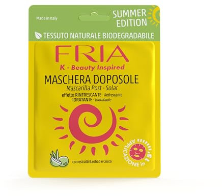 Fria K-Beauty Maschera Viso Doposole con Baobab e Cocco, Azione Idratante e Rinfrescante sulla Pelle, Dermatologicamente Testata, Confezione da 1 Maschera
