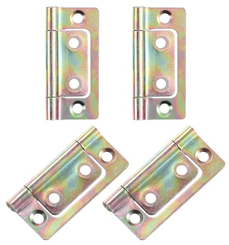 sourcing map 4Pcs 2x1 Inch Door Hinges Non-Mortise No Noise Bifold Door Hinges Plating for Cabinet Furniture Window Wardrobe, Colored Zinc