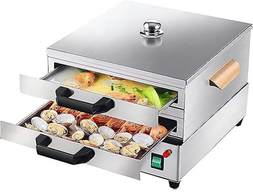 Vaporiera for rotoli di spaghetti di riso, macchina elettrica for rotoli di spaghetti di riso a 2 strati, vaporiera for vermicelli al vapore in acciaio inossidabile, vaporiera commerciale(2 Drawers+1