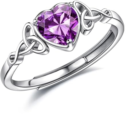 JeweBella 925 Sterling Silver Rings for Women Adjustable Heart Birthstone Celtic Knot Ring Engagement Ring Wedding Promise Ring Thumb Rings for Women Girls Anniversary Jewellery Gifts with Gift Box