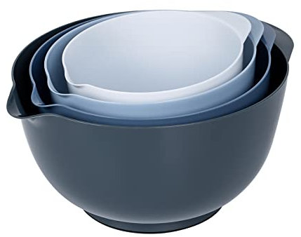 BoxedHome Mixing Bowl Set Rührschüssel Set Kunststoff Salatschüssel rutschfest stapelbar Servierschalen für Küche Rührschüssel-Set 4-teiliges Dunst Blau Wiederverwendbare