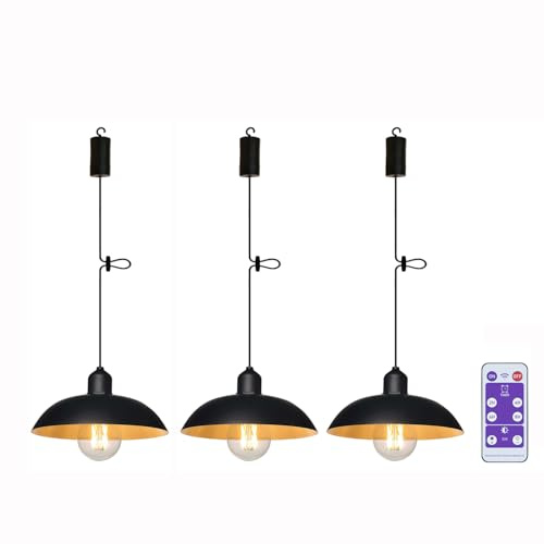 YIKEGE LICHT 3 x Industrial Pendant Lamp with Battery Remote Control Battery Pendant Light Ceiling Lamp without Electricity Battery Operated Lanterns for Gazebo Garden Balcony Christmas Decoration