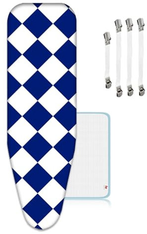 ZJBKX Bügelbrettbezug 144x52cm, Ersatz-Bügelbrettbezug mit 4 Verstellbaren Verschlüssen und 1 Schutznetz, Einfach Anzubringen