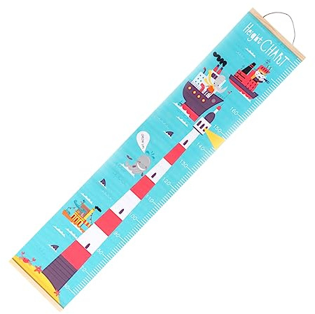 Nordische Wand Wachstumstabelle für Kinder als Wandbehang Dekoration | Öl Leinwand mit Cartoon Leuchtturm, Leicht Aufzuhängen, Aufrollbar zur Aufbewahrung, fürs Kinderzimmer