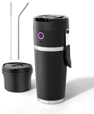 Batidora portátil con taza aislada, licuadora personal para batidos, motor de alto par de 11.1 V, taza de acero inoxidable, mantiene el frío 24 horas, autolimpieza, recargable por USB-C, 20 onzas,