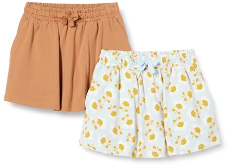 Amazon Essentials Bambine e ragazze Gonna-pantalone con tasca applicata, Pacco da 2, Caramello Chiaro/Design Floreale, 6-7 anni