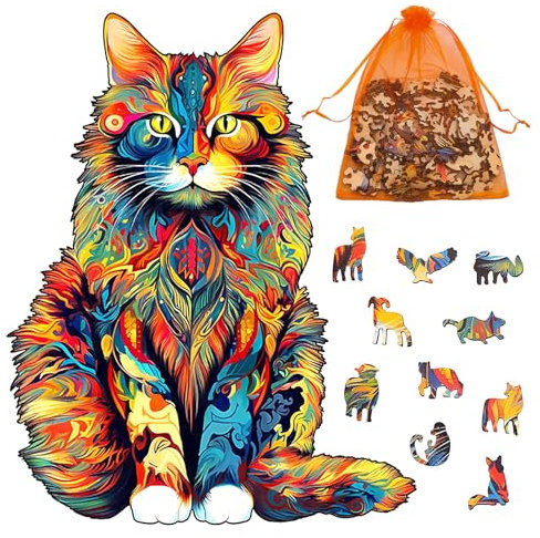 OVBOVA Holzpuzzle Erwachsene, Holzpuzzle Katzen Erwachsene, Maine Katze Holz Puzzle Erwachsene, Wooden Puzzle Erwachsen Und Kinder, Holzpuzzle Tierform Und Kinder