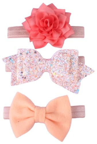 Wambere 3 stycken babyhårband rosett pannband blompannband elastisk flicka pannband turban hårband hårsmycke baby huvudbonad för nyfödda babytillbehör, orange