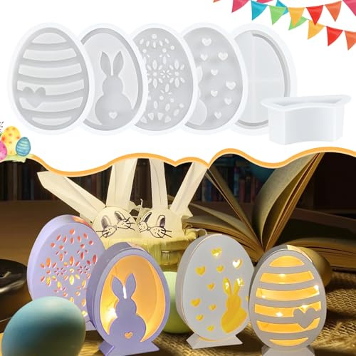 GUBOOM Stampi in Silicone Pasqua, 6 Pezzi Stampo Coniglio e Uovo di Pasqua, Stampo Silicone per Gesso DIY, Stampi Silicone Pasqua Coniglio e Uovo, Decorazioni Pasquali & Stampi per Resina Epossidica