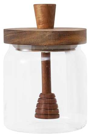 400ml Glass Honey Pot with Wooden Lid Dipper Stick Airtight Honey Jar Dispenser Kitchen Storage Container for Syrup Maple Jam Mason Jar