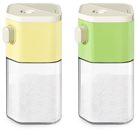 Diakey 2 Pack Salt and Pepper Shakers, Quantitative Precise Control 0.5g, 2 in 1 Moisture-Proof Glass Salt Shaker Dispenser for Salt, Pepper, Spice, Sugar, Seasoning