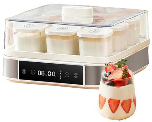 Yaourtière Automatique, Yaourt et Natto Faits Maison Facilement, avec 9 Pots en Verre, Contrôle De La Température et du Temps Réglables, pour Préparer des Desserts Maison Frais