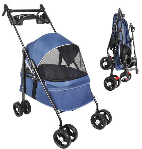 WOTAT 3-in-1-Hundebuggy, zusammenklappbar, Aufbewahrungskorb, Räder verschleißfest, 360 °, Fenster aus Netz, Buggy für kleine Hunde und Katzen, bis zu 20 kg