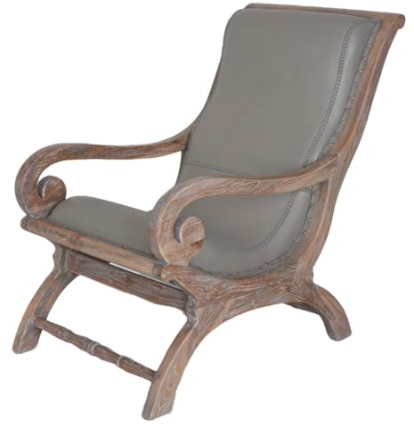 Sillón estilo colonial de cuero silla silla cuero sillón madera teca mar322 Palazzo Exclusivo