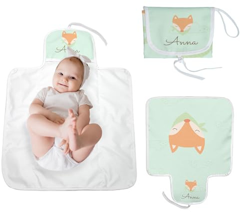 Wanapix | Personalisierte tragbare Wickelunterlage für Babys | Wasserdicht | Faltbare XL-Matte | Windelwechselauflage | Neugeborenes Baby | Fuchs
