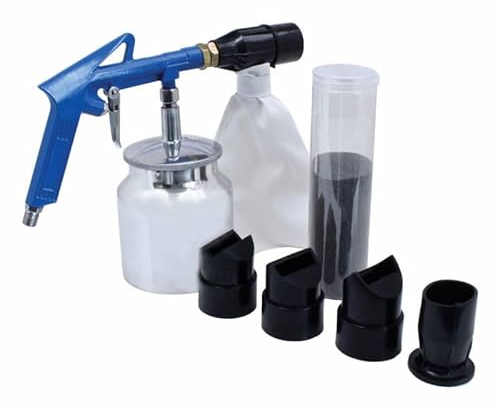 SATRA Sandstrahlpistole Set mit 4 Aufsätzen Staubbeutel und 500g Strahlsand Strahlpistole zum Entrosten und Entlacken