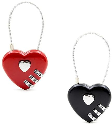 Lucchetto a Codice a 3 Cifre 2 manciate,Lucchetti Metallo，lucchetti a combinazione a forma di cuore，Applicabile Zaino Armadietto per Valigia Armadietto (rosso, nero)
