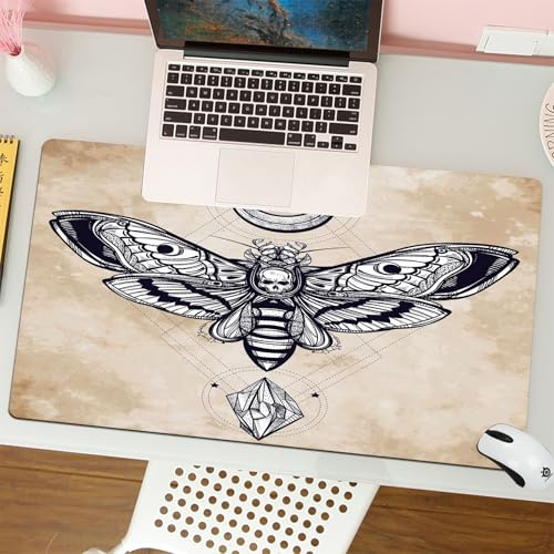 MESHIZIY Gaming Mouse Pad Computer Keyboard Mouse Mat Desk Pad Soft Smooth Surface and Anti-Slip Rubber Base,MOTH SKULL TATTOO DESIGN IDEA,12 x 31.5 in