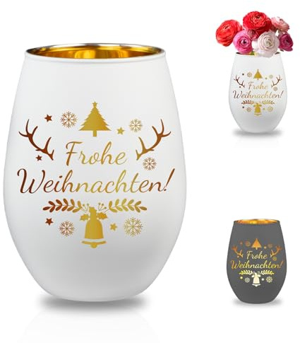 Weihnachts Geschenke für Frauen, Windlicht mit Gravur Frohe Weihnachten, Teelichtgläser Weihnachtsdeko Innen Tisch Fensterbank, Personalisiert Wichtelgeschenk für Frauen Mama Tante Freundin Kollegin