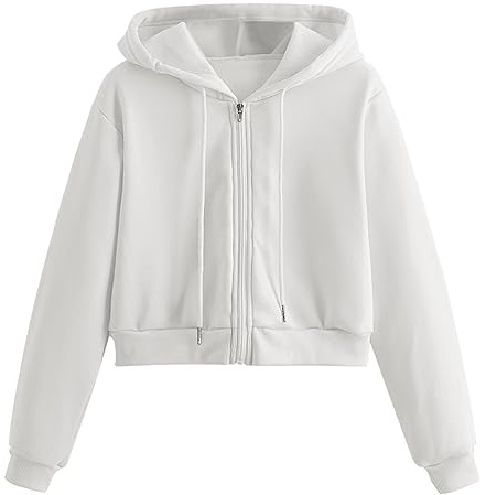 Générique Sporttopp för dam fitness - kort huvtröja med dragkedja huvtröja med dragsko sweatshirt långärmad enfärgad vardaglig tröja chic huvtröja, Vitt och blått, XS